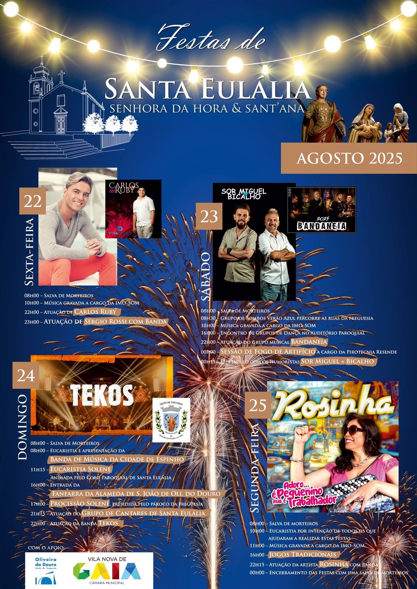 Cartaz Festa em honra de Santa Eulália, Nossa Senhora da Hora e Santa Ana 2025 - Oliveira do Douro
