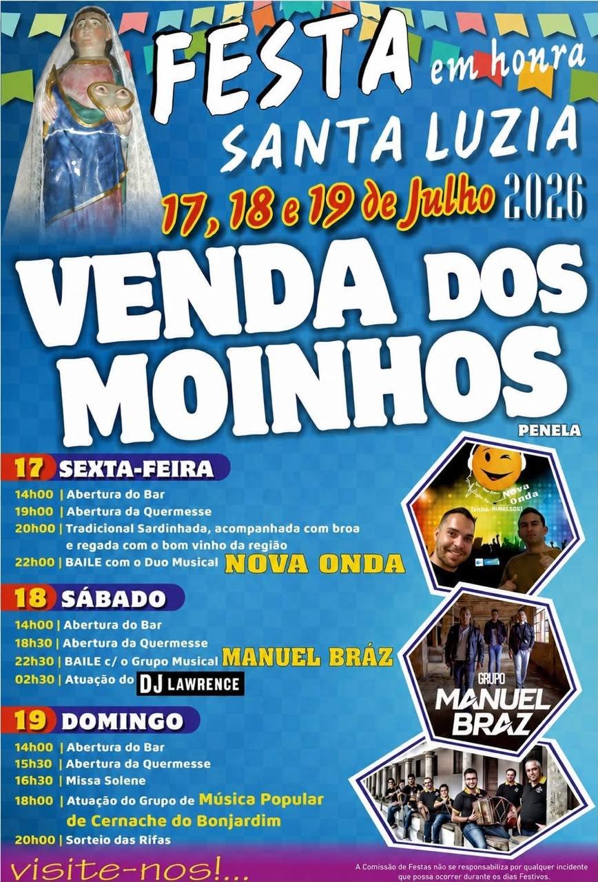 Cartaz Festa em honra de Santa Luzia 2026 - Venda dos Moinhos