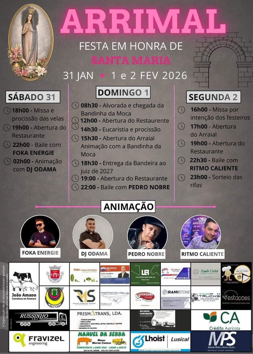 Cartaz Festa em honra de Santa Maria 2026 - Arrimal