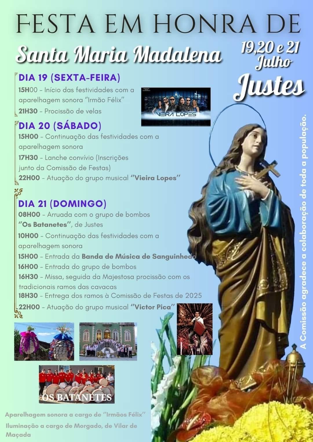 Cartaz Festa em Honra de Santa Maria Madalena 2024 - Justes