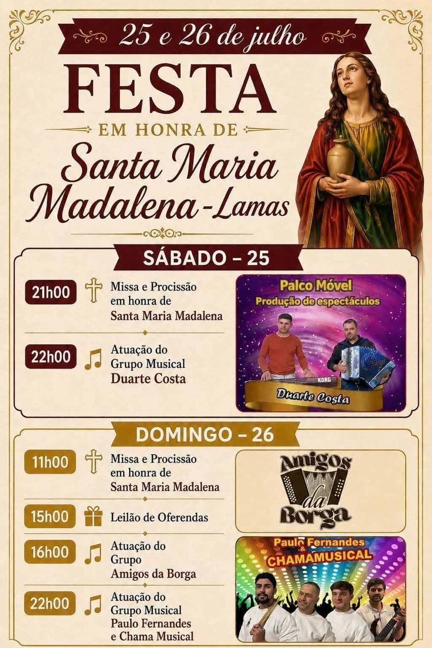 Cartaz Festa em honra de Santa Maria Madalena 2026 - Lamas
