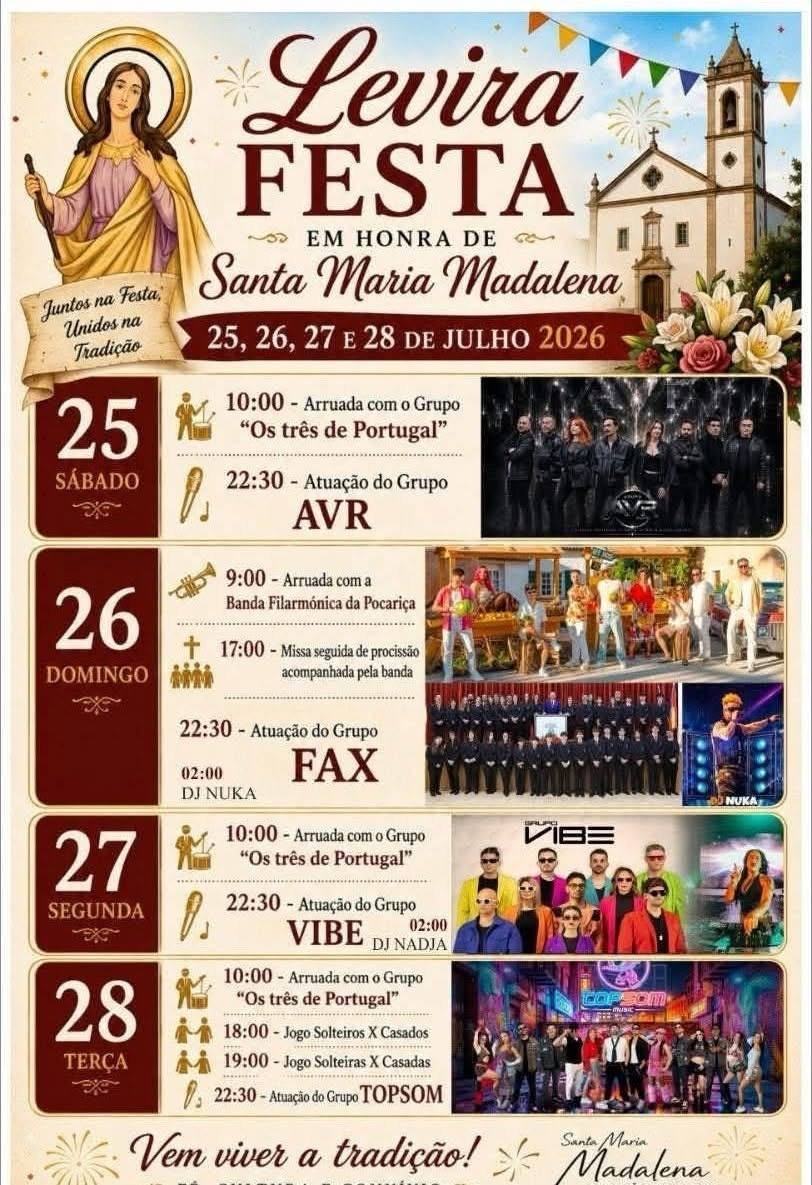 Cartaz Festa em honra de Santa Maria Madalena 2026 - Levira