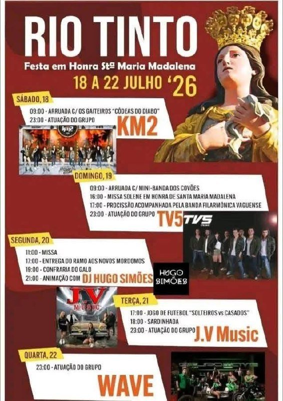 Cartaz Festa em honra de Santa Maria Madalena 2026 - Rio Tinto