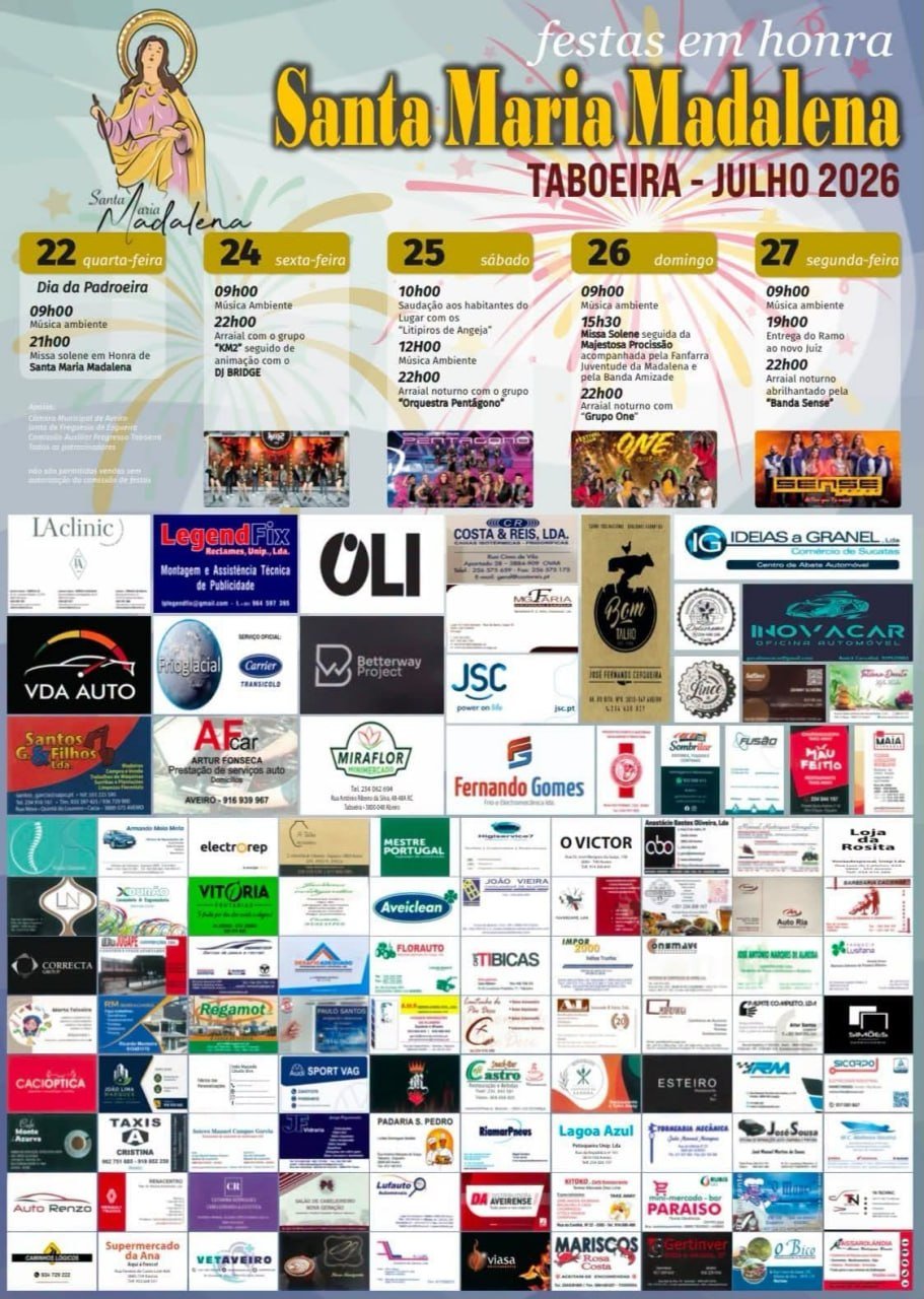 Cartaz Festa em honra de Santa Maria Madalena 2026 - Taboeira