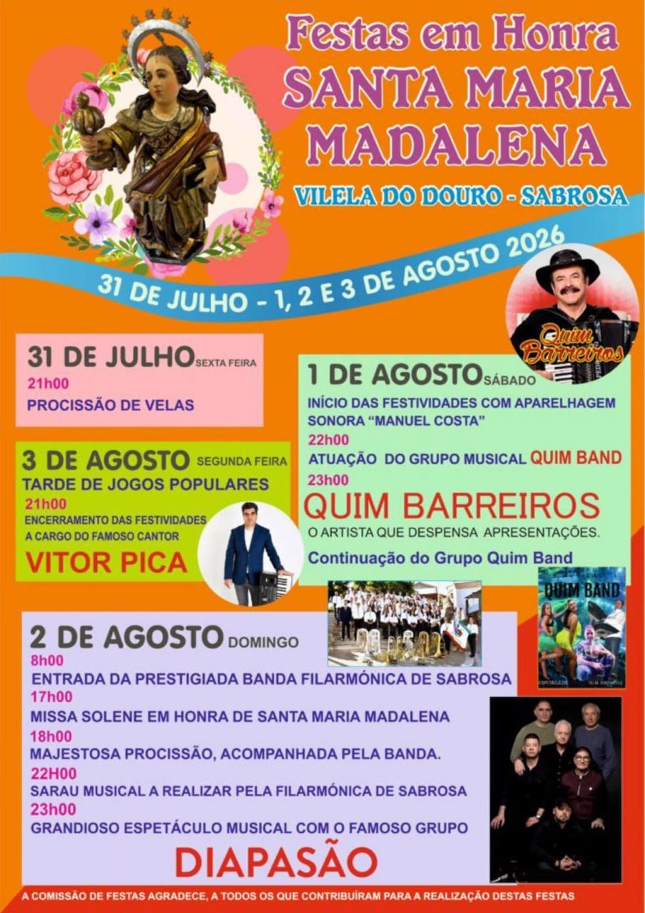 Cartaz Festa em honra de Santa Maria Madalena 2026 - Vilela do Douro