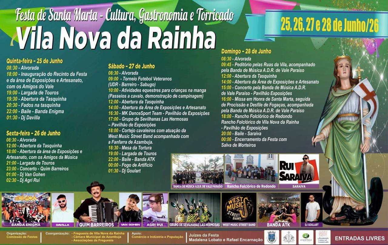Cartaz Festa em honra de Santa Marta 2026 - Vila Nova da Rainha