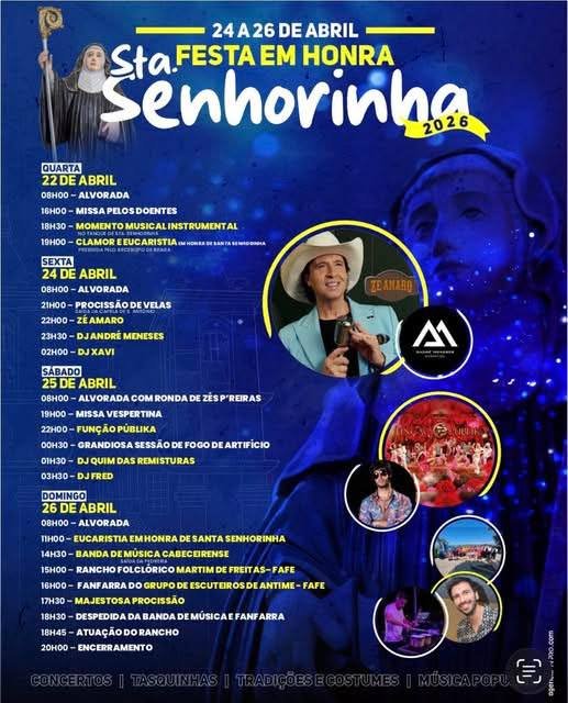 Cartaz Festa em honra de Santa Senhorinha 2026 - Cabeceiras de Basto