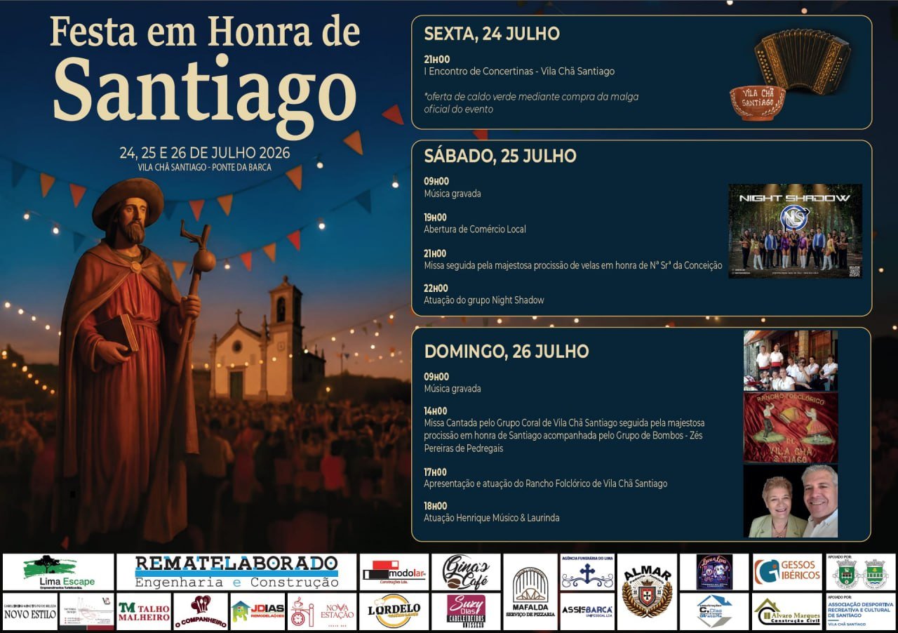 Cartaz Festa em honra de Santiago 2026 - Vila Chã Santiago