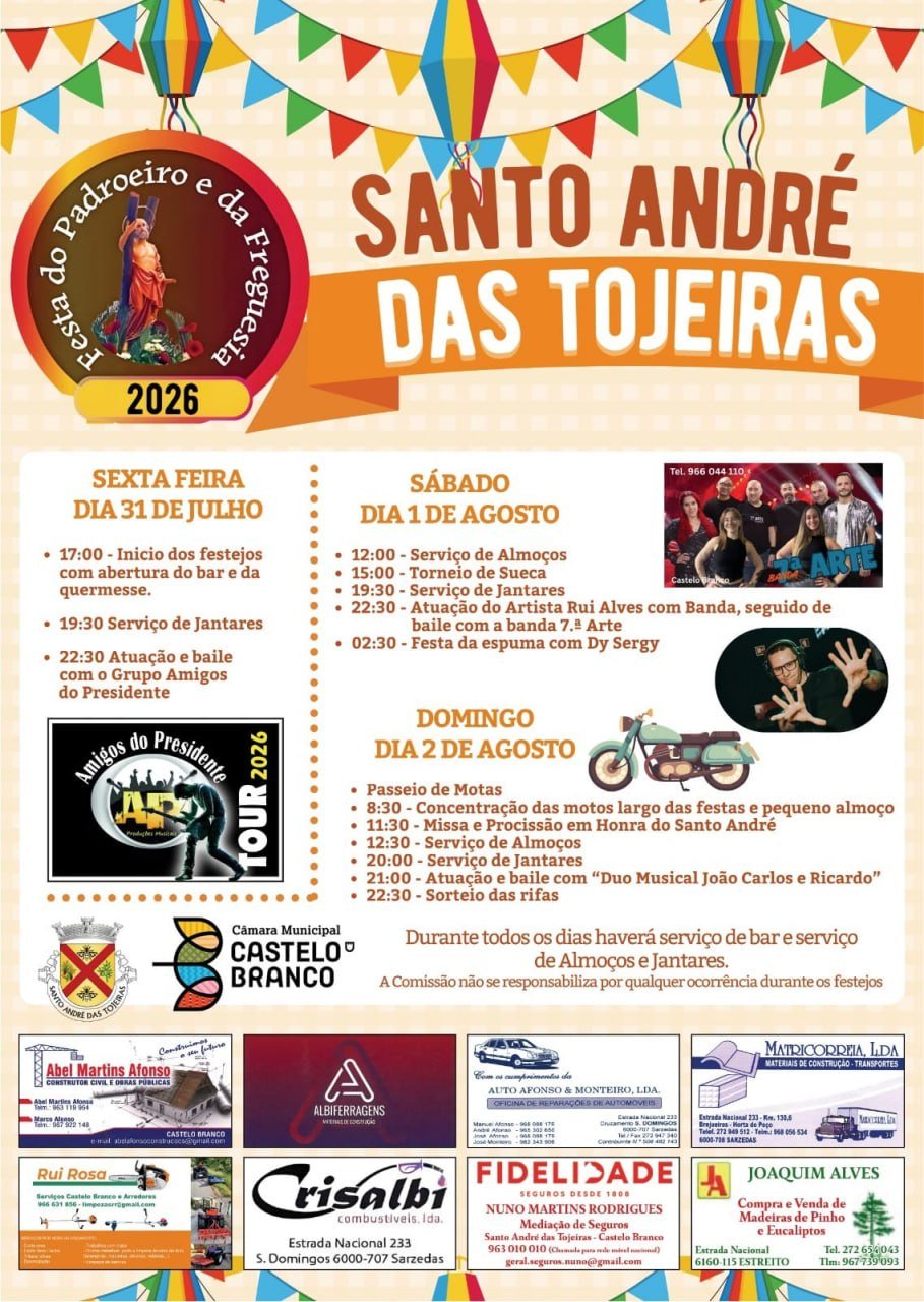Cartaz Festa em honra de Santo André 2026 - Santo André das Tojeiras