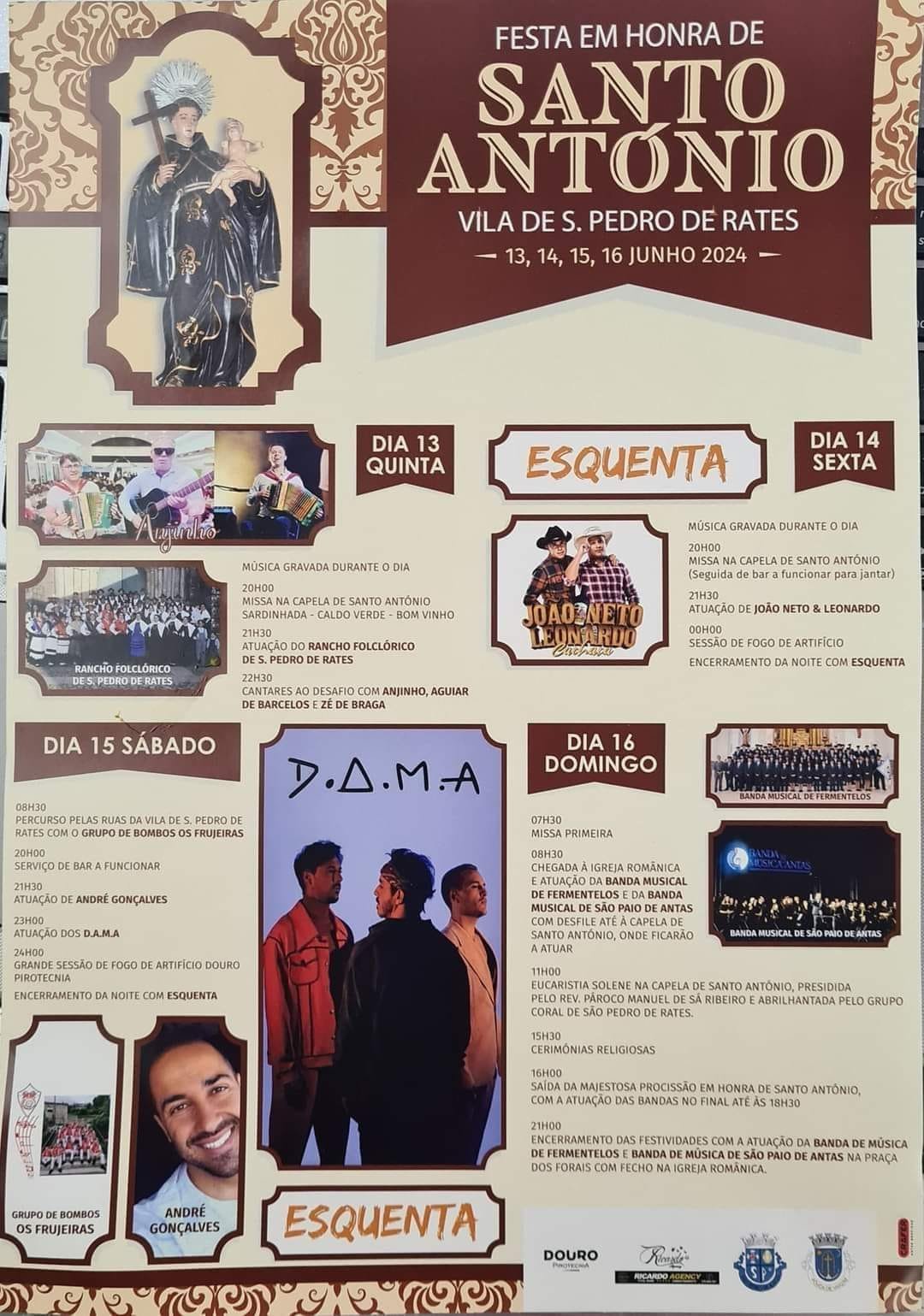 Cartaz Festa em Honra de Santo António 2024 - Vila de São Pedro de Rates