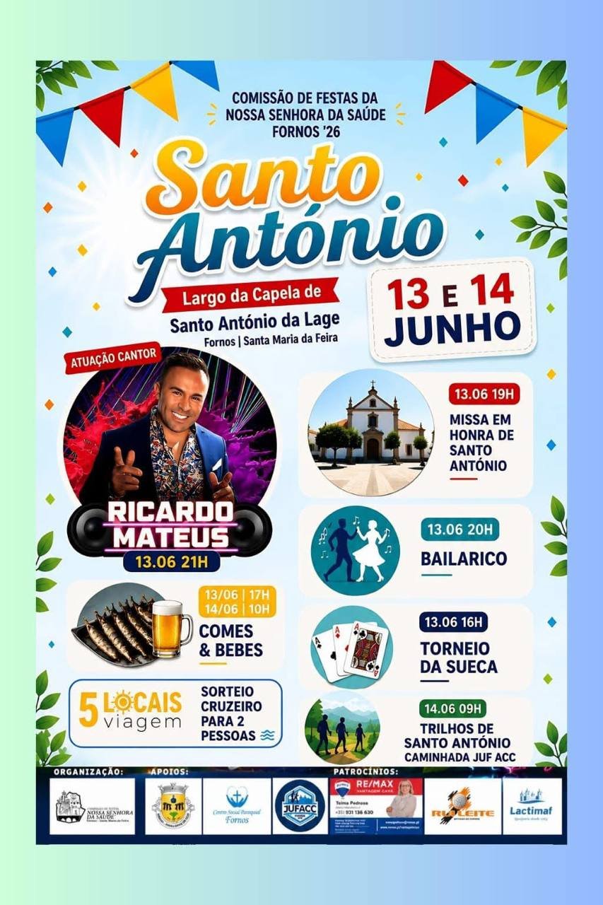 Cartaz Festa em honra de Santo António 2026 - Fornos