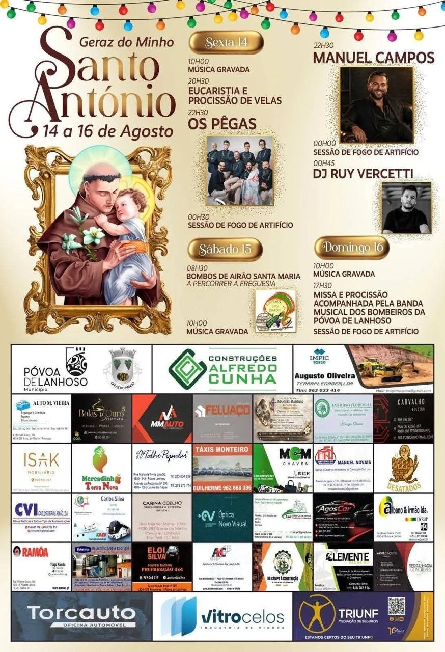 Cartaz Festa em honra de Santo António 2026 - Geraz do Minho