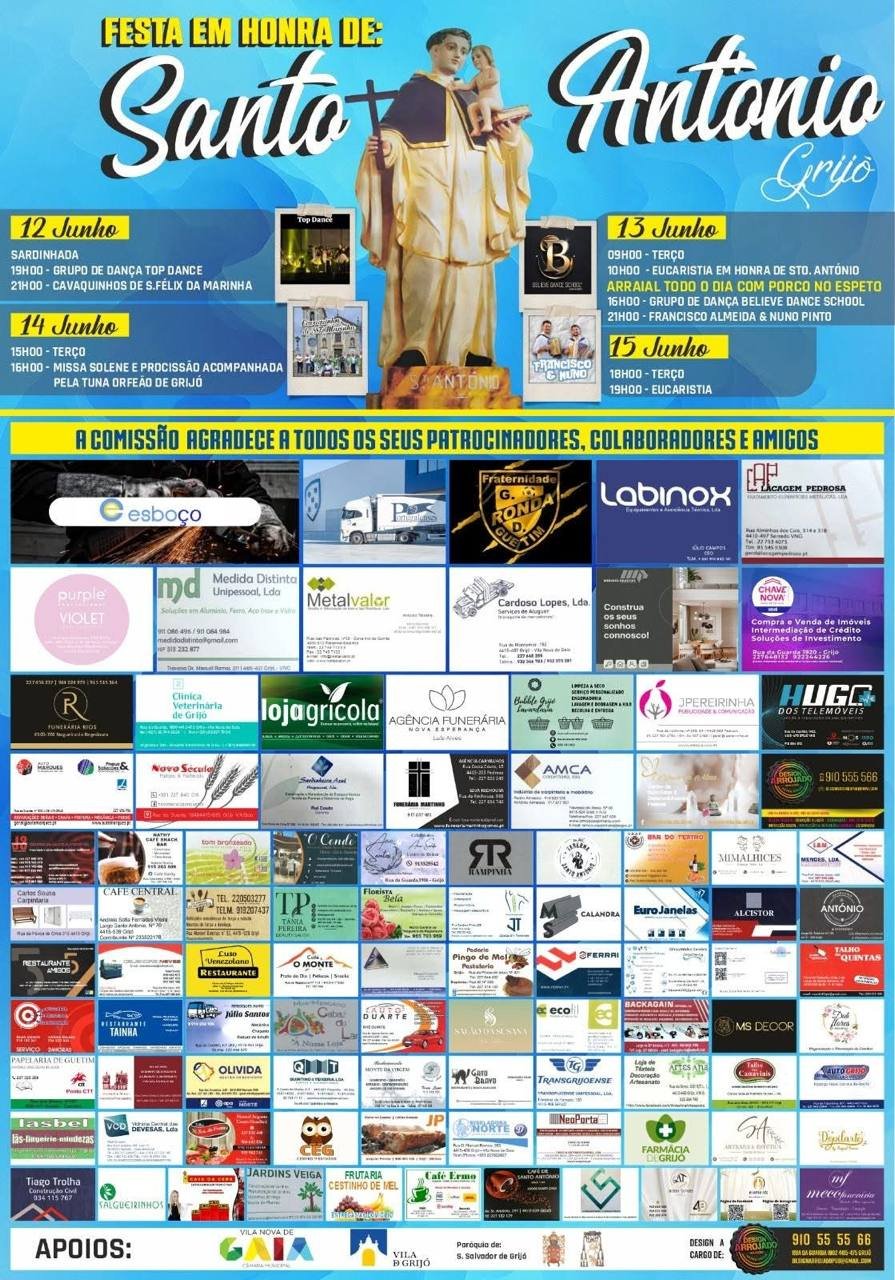 Cartaz Festa em honra de Santo António 2026 - Grijó