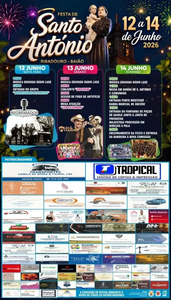 Cartaz Festa em honra de Santo António 2026 - Ribadouro