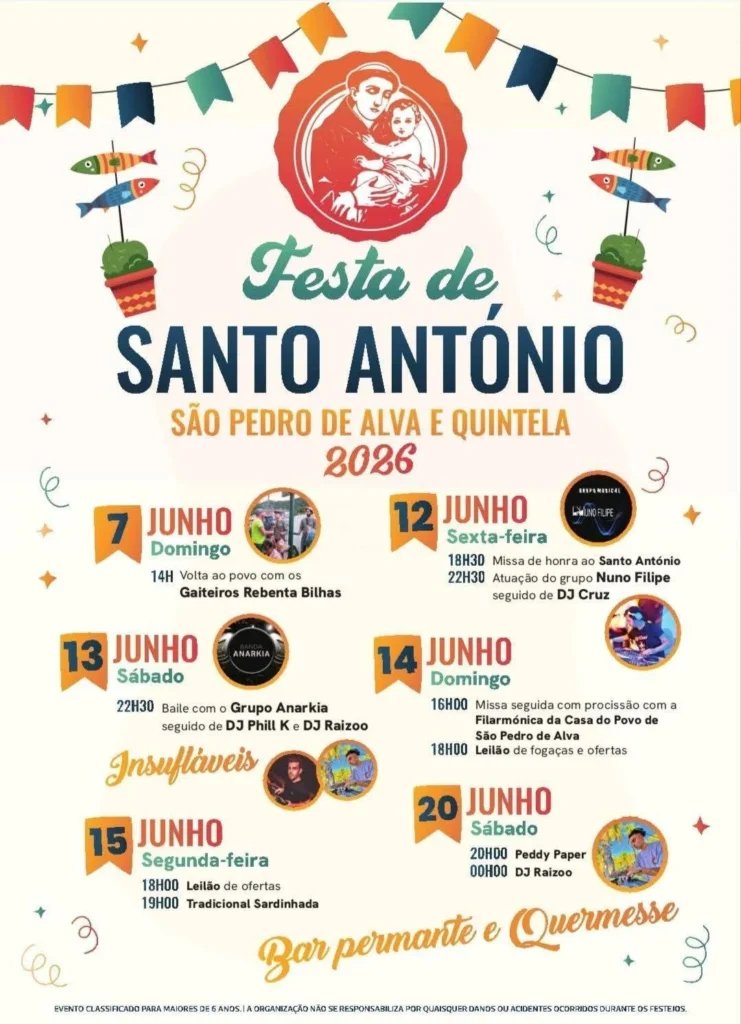 Cartaz Festa em honra de Santo António 2026 - São Pedro de Alva e Quintela