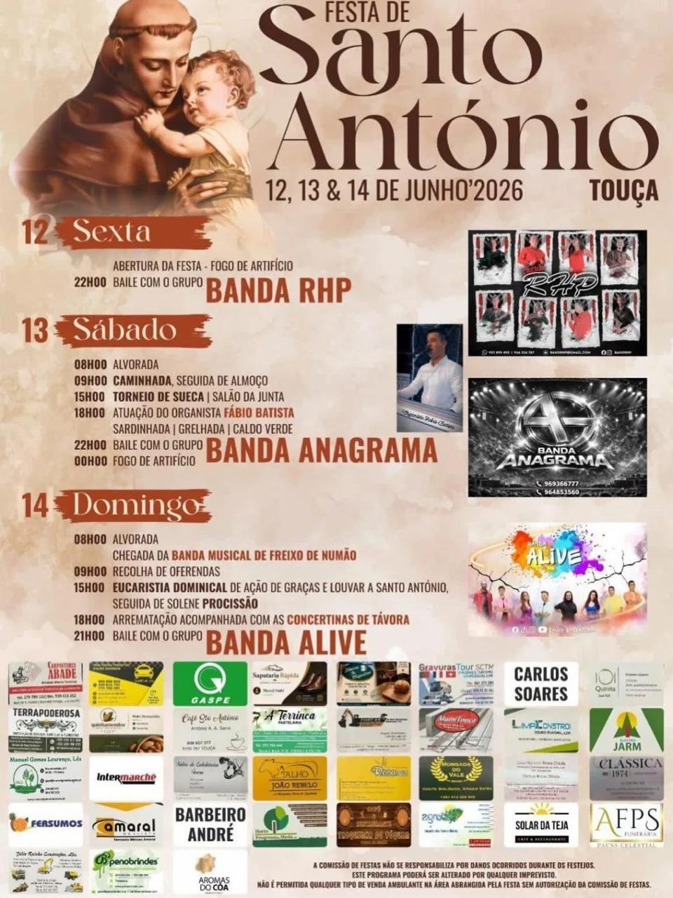 Cartaz Festa em honra de Santo António 2026 - Touça