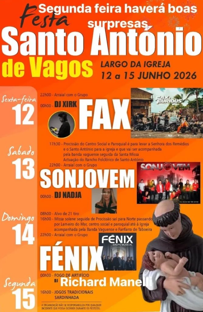 Cartaz Festa em honra de Santo António 2026 - Vagos