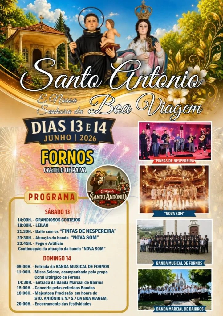 Cartaz Festa em honra de Santo António e Nossa Senhora da Boa Viagem 2026 - Fornos