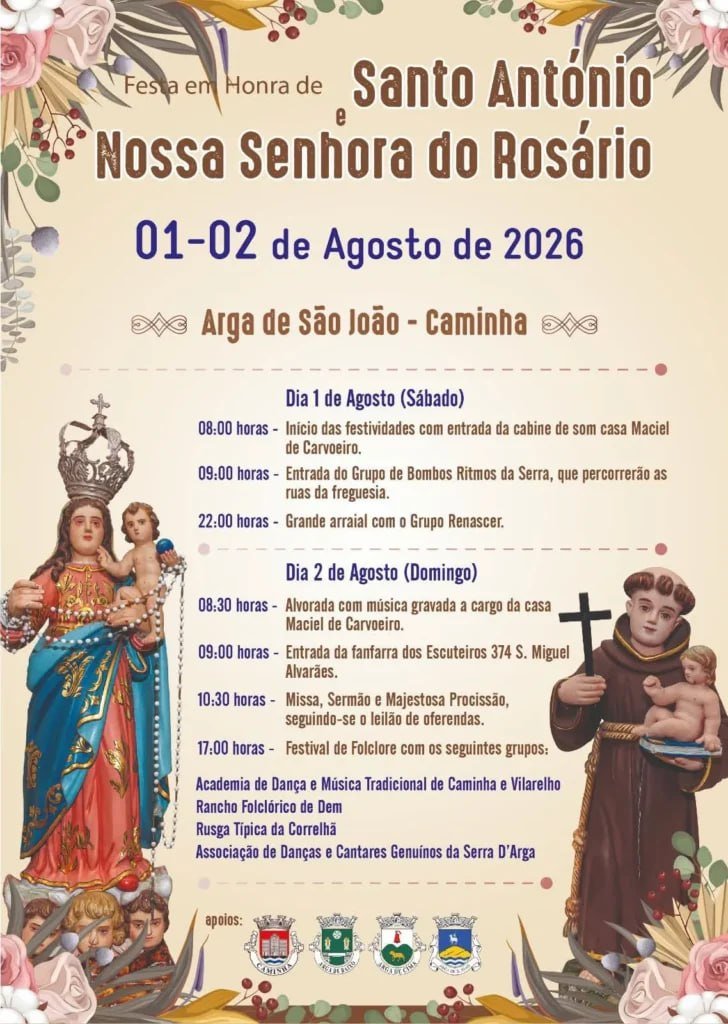 Cartaz Festa em honra de Santo António e Nossa Senhora do Rosário 2026 - Arga de São João