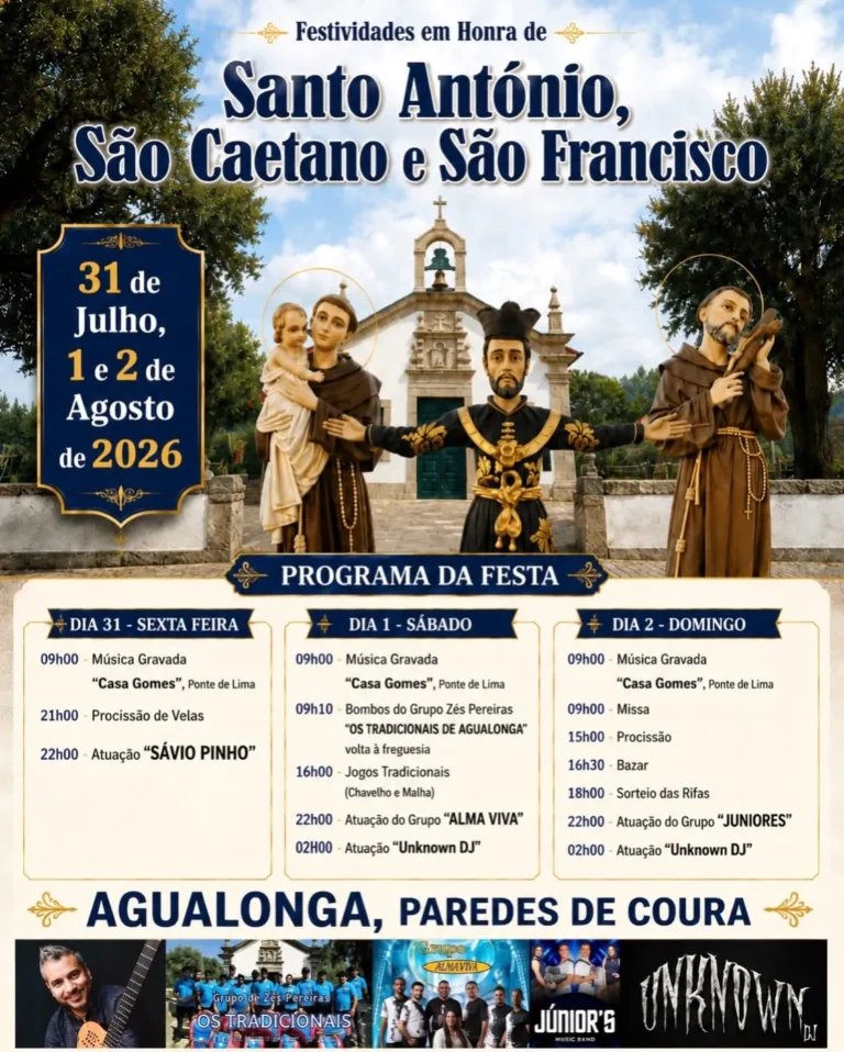 Cartaz Festa em honra de Santo António, São Caetano e São Francisco 2026 - Agualonga
