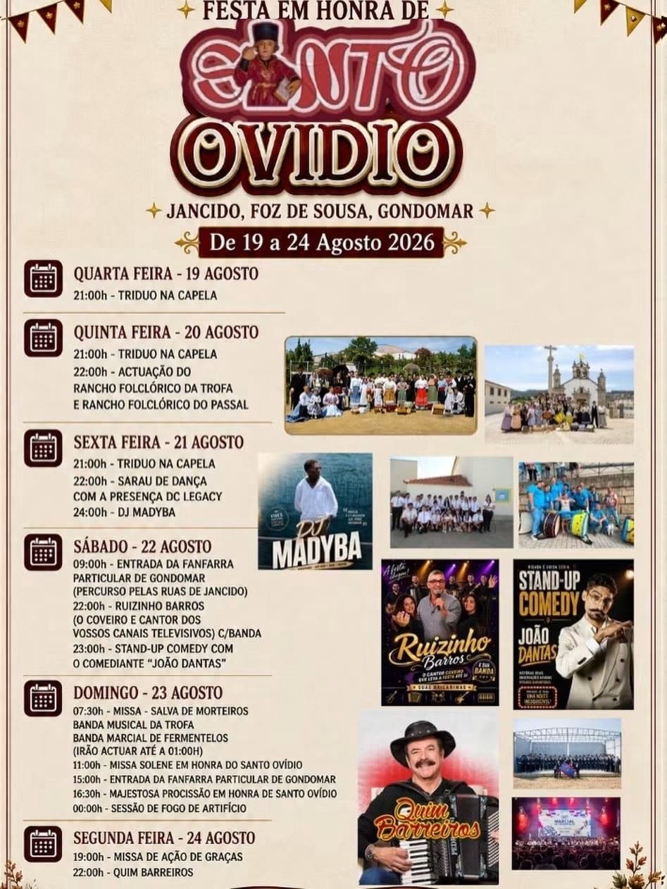Cartaz Festa em honra de Santo Ovídio 2026 - Jancido