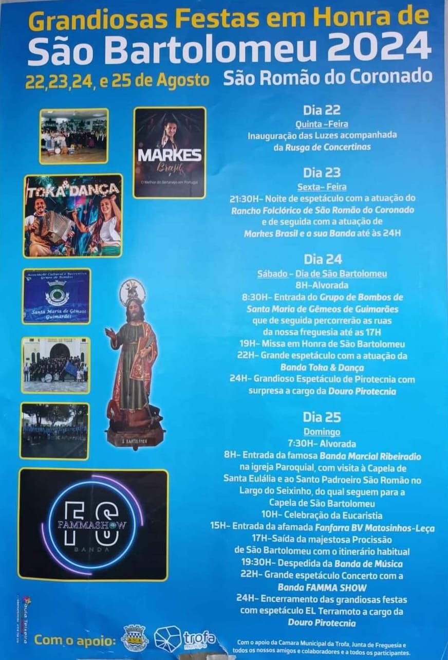 Cartaz Festa em Honra de São Bartolomeu 2024 - São Romão do Caronado