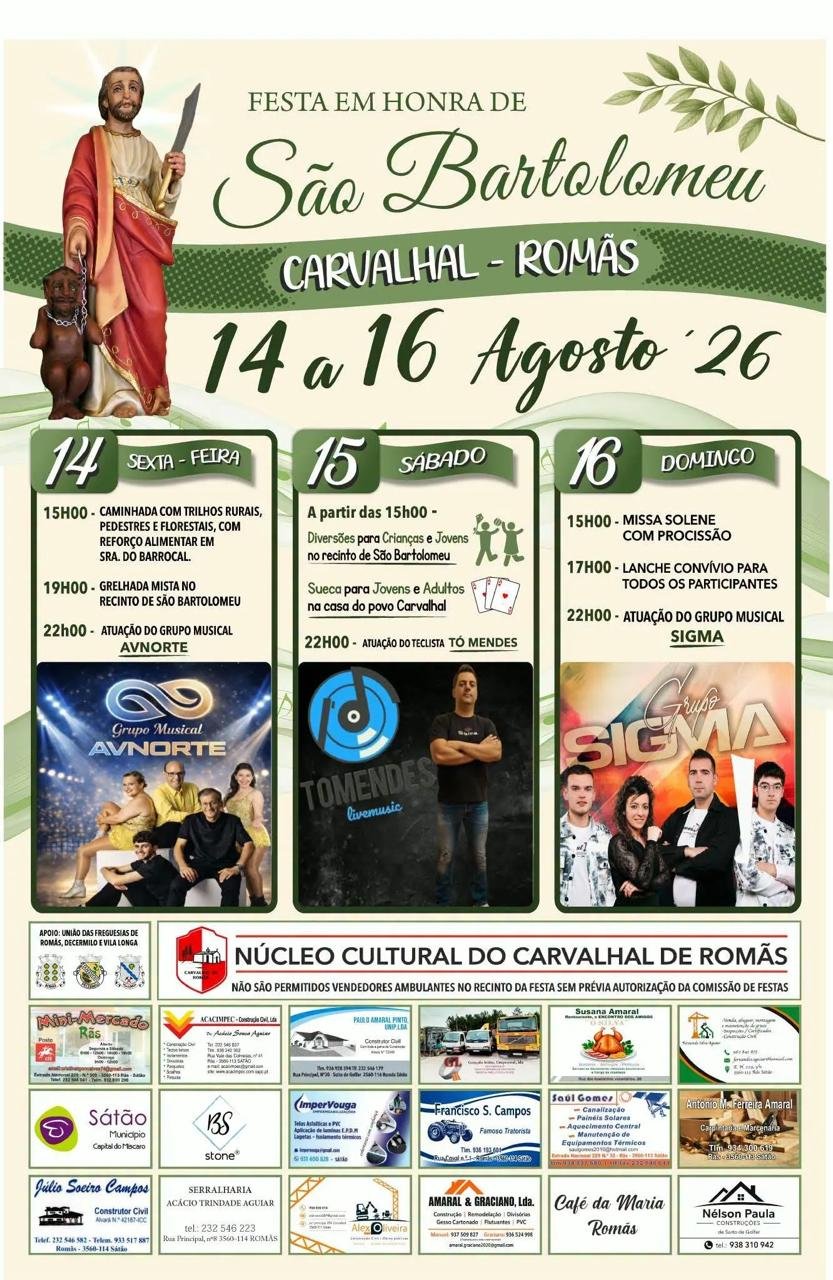 Cartaz Festa em honra de São Bartolomeu 2026 - Carvalhal
