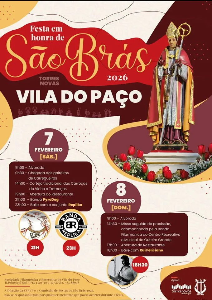 Cartaz Festa em honra de São Brás 2026 - Vila do Paço
