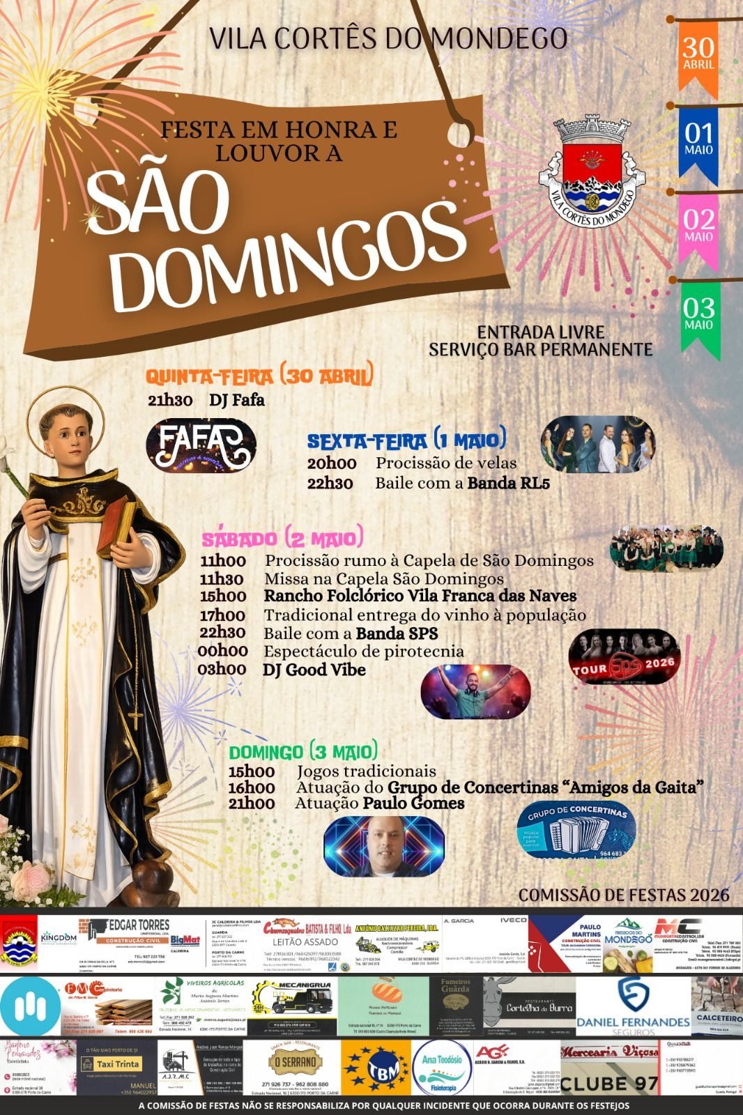 Cartaz Festa em honra de São Domingos 2026 - Vila Cortês do Mondego