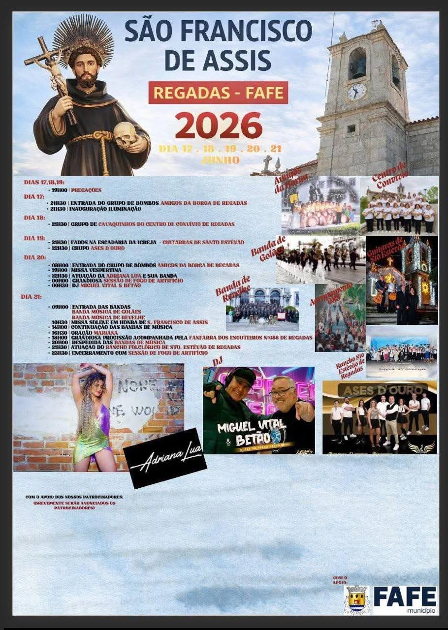 Cartaz Festa em honra de São Francisco de Assis 2026 - Regadas