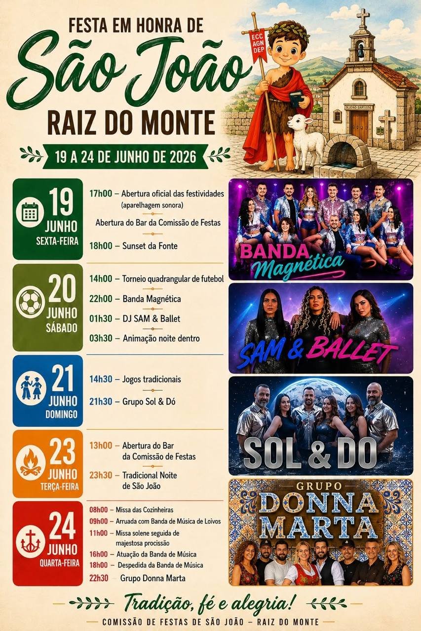 Cartaz Festa em honra de São João 2026 - Raiz do Monte