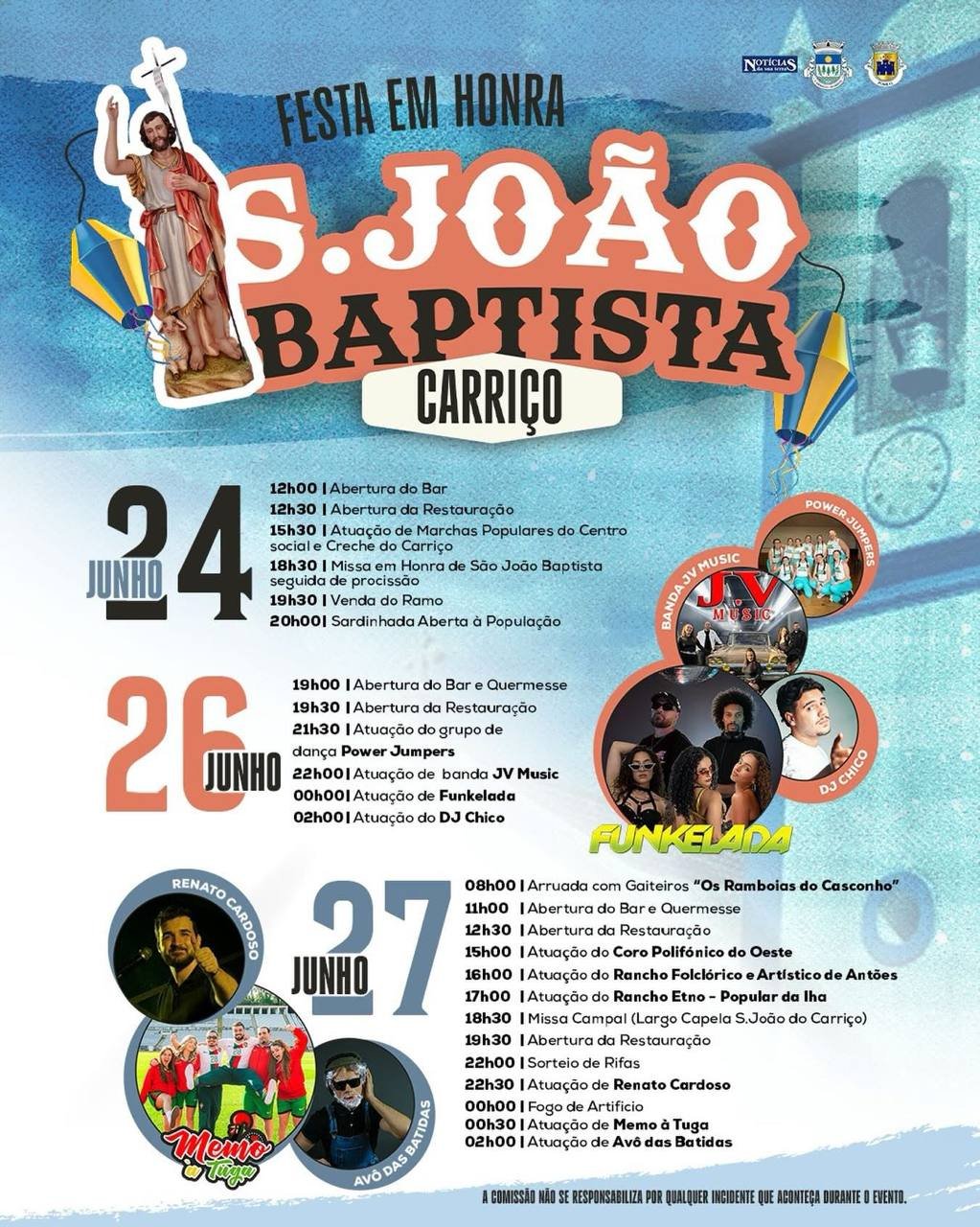 Cartaz Festa em honra de São João Baptista 2026 - Carriço