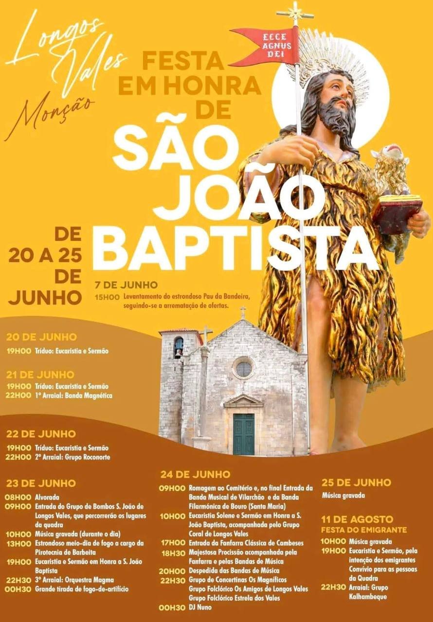 Cartaz Festa em honra de São João Baptista 2026 - Longos Vales