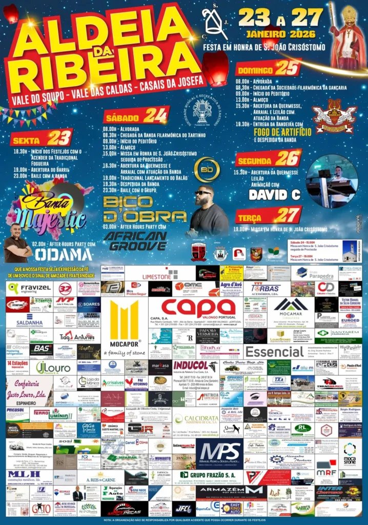 Cartaz Festa em honra de São João Crisóstomo 2026 - Aldeia da Ribeira