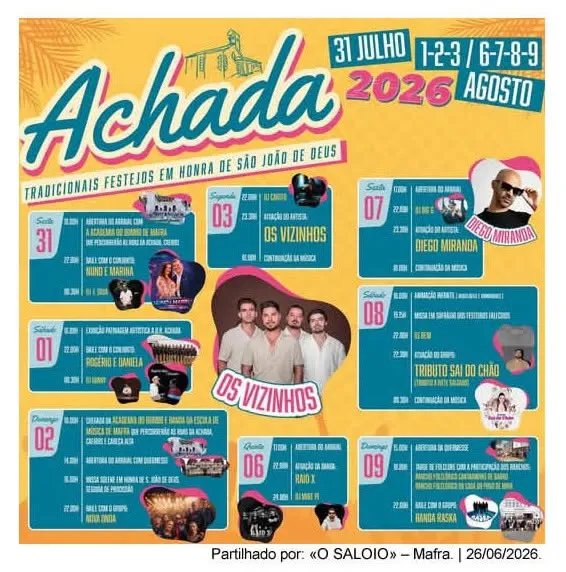 Cartaz Festa em honra de São João de Deus 2026 - Achada