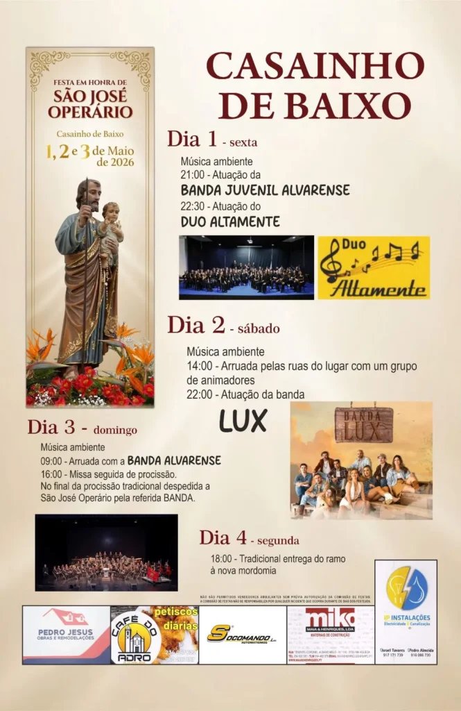 Cartaz Festa em honra de São José Operário 2026 - Casainho de Baixo