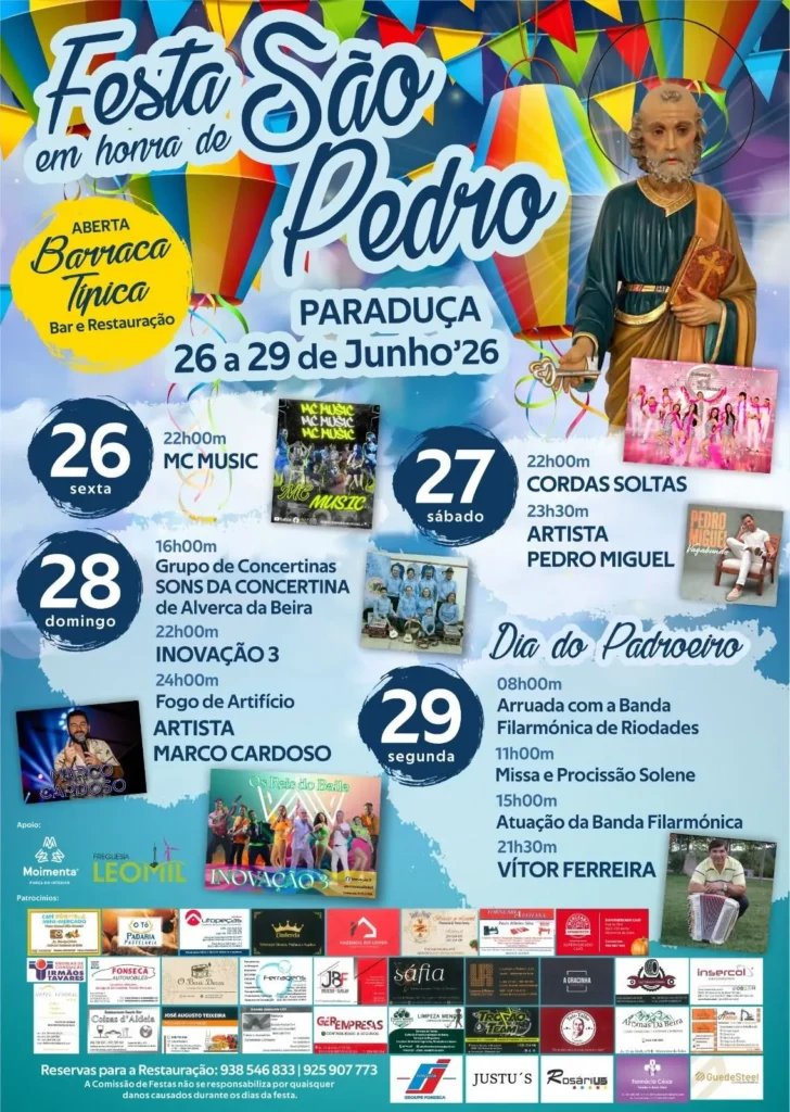 Cartaz Festa em honra de São Pedro 2026 - Paraduça