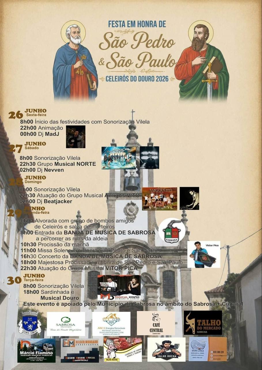 Cartaz Festa em honra de São Pedro e São Paulo 2026 - Celeirós do Douro