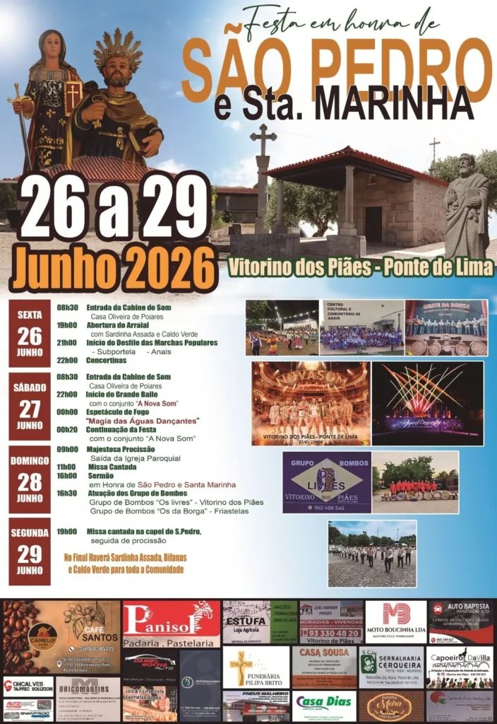 Cartaz Festa em honra de São Pedro e Sta. Marinha 2026 - Vitorino dos Piães