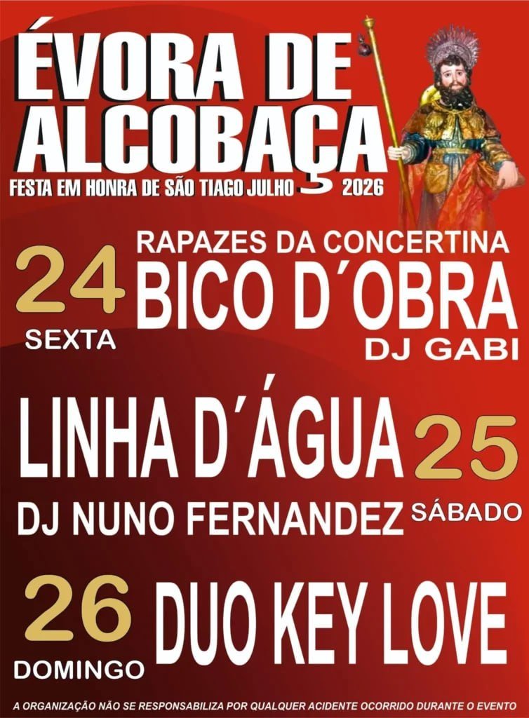 Cartaz Festa em honra de São Tiago 2026 - Évora de Alcobaça