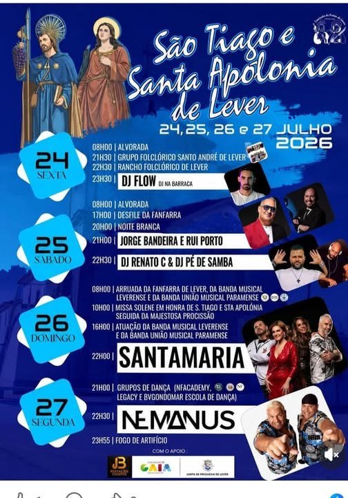 Cartaz Festa em honra de São Tiago e Santa Apolónia 2026 - Lever