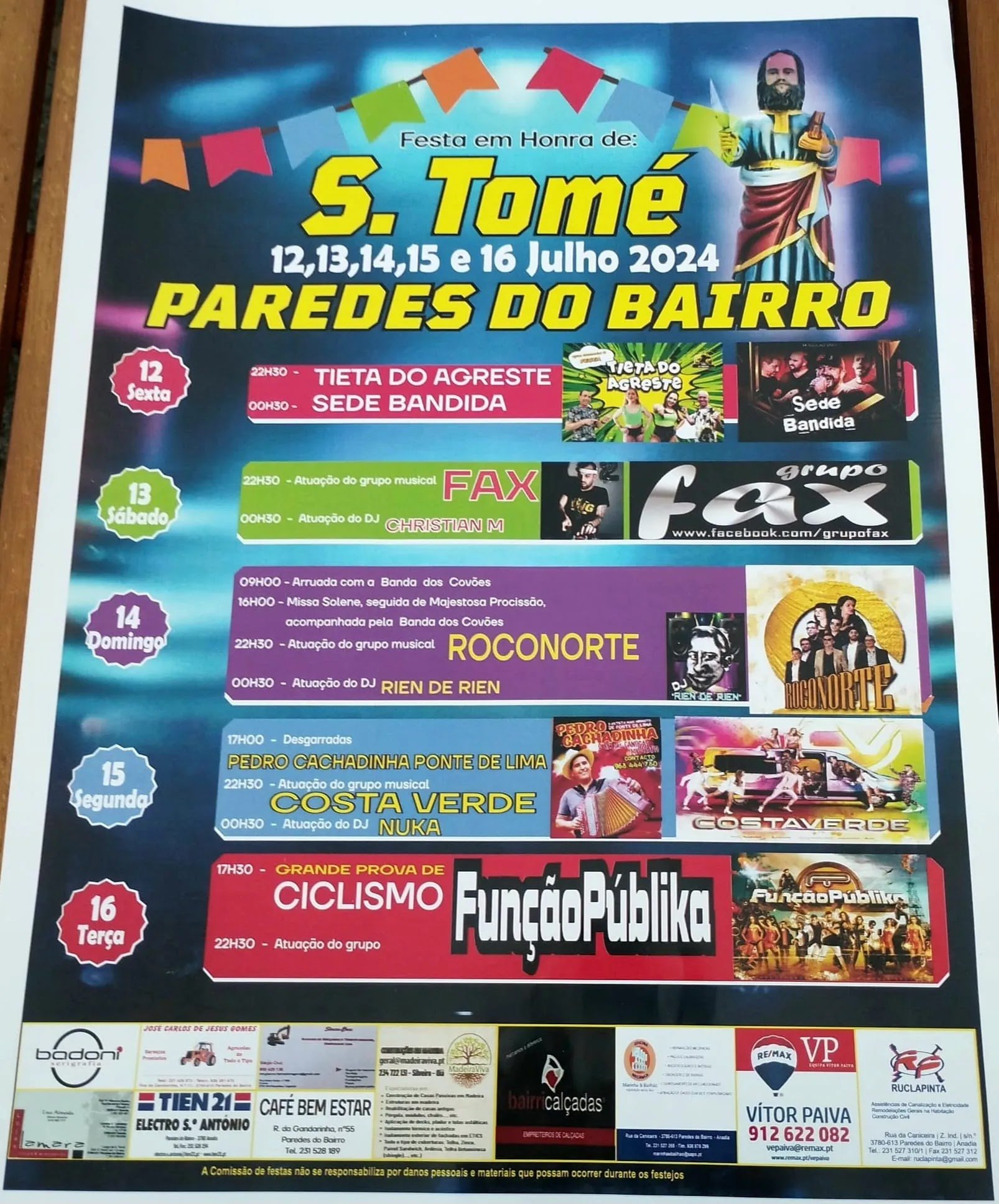 Cartaz Festa em Honra de São Tomé 2024 - Paredes do Bairro