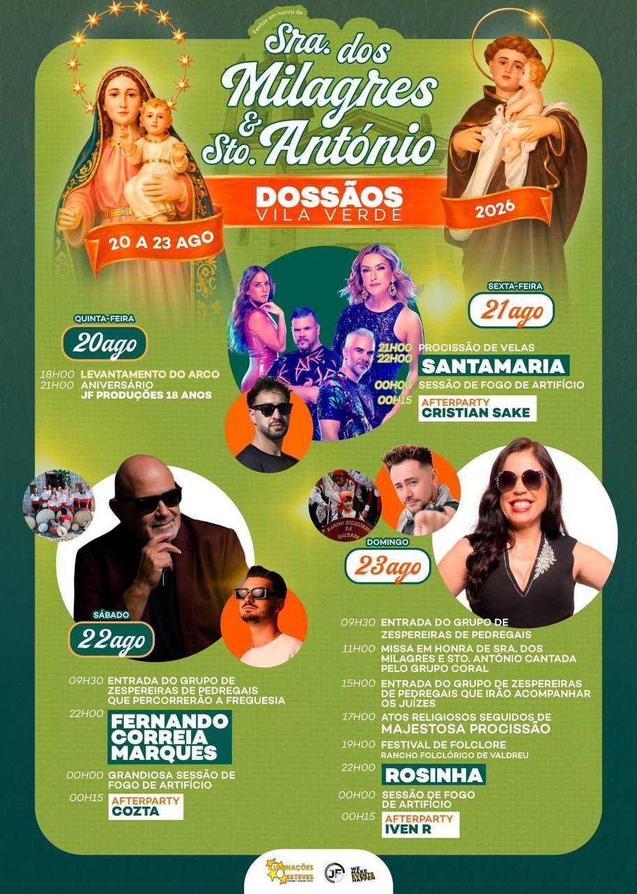 Cartaz Festa em honra de Sra. dos Milagres & Sto. António 2026 - Dossãos