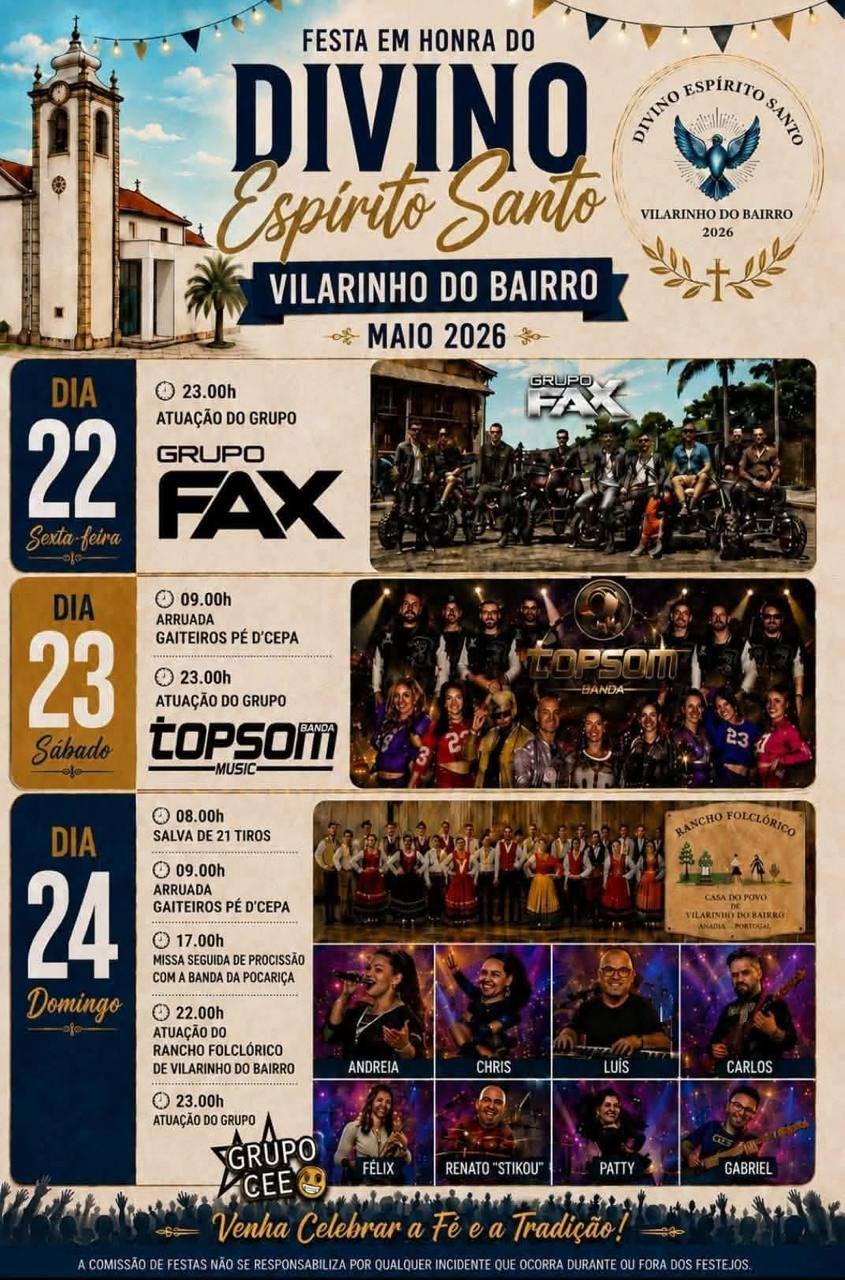 Cartaz Festa em honra do Divino Espírito Santo 2026 - Vilarinho do Bairro