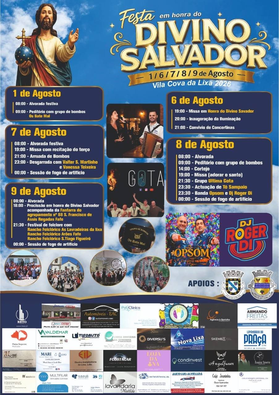 Cartaz Festa em honra do Divino Salvador 2026 - Vila Cova da Lixa