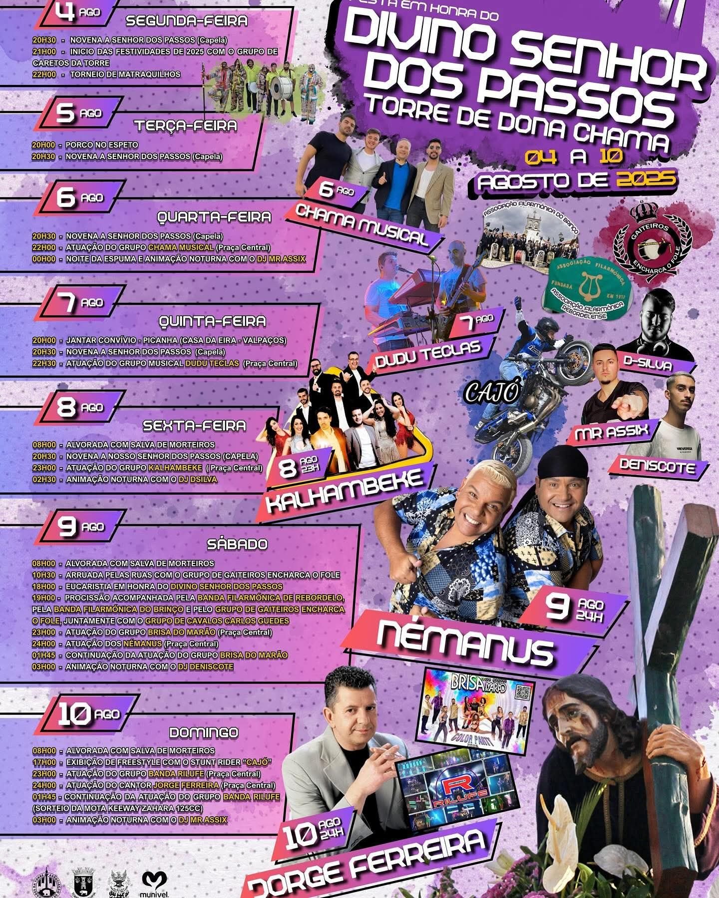 Cartaz Festa em Honra do Divino Senhor dos Passos 2025 - Torre de Dona Chama