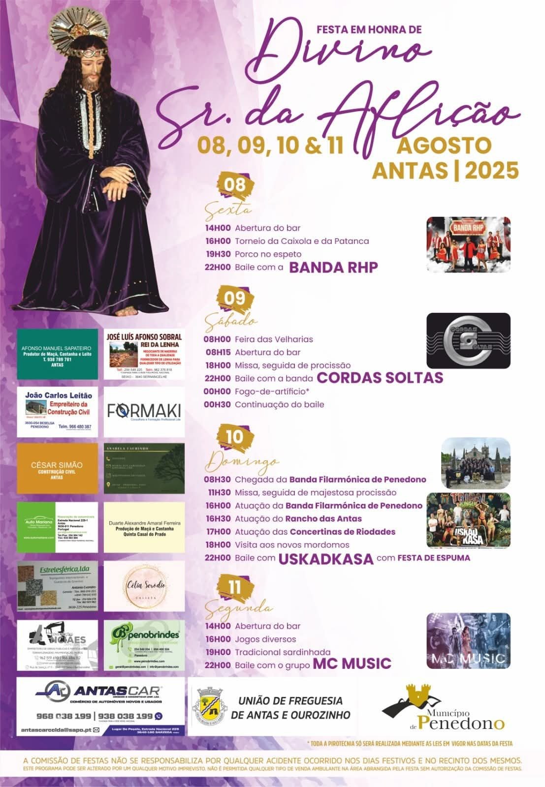 Cartaz Festa em Honra do Divino Sr da Aflição 2025 - Antas