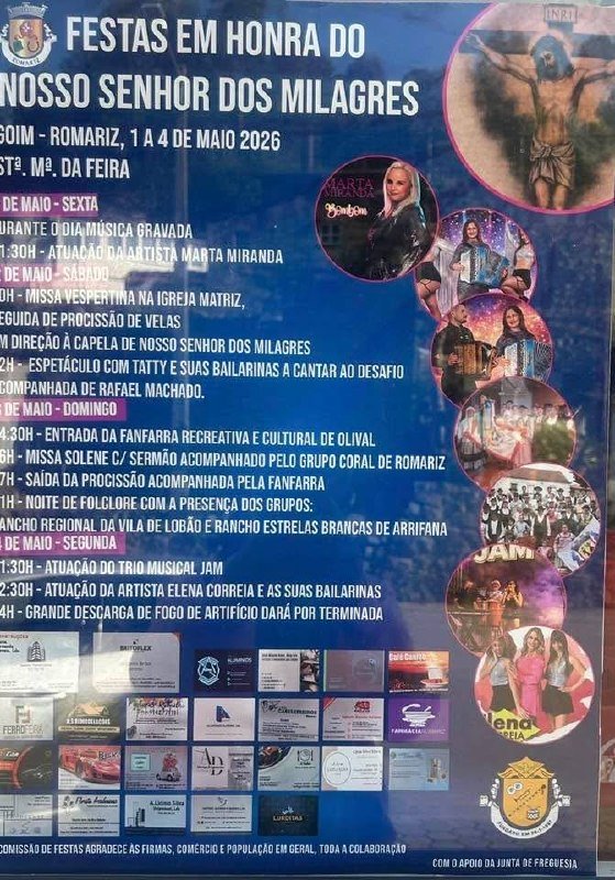 Cartaz Festa em honra do Nosso Senhor dos Milagres 2026 - Romariz