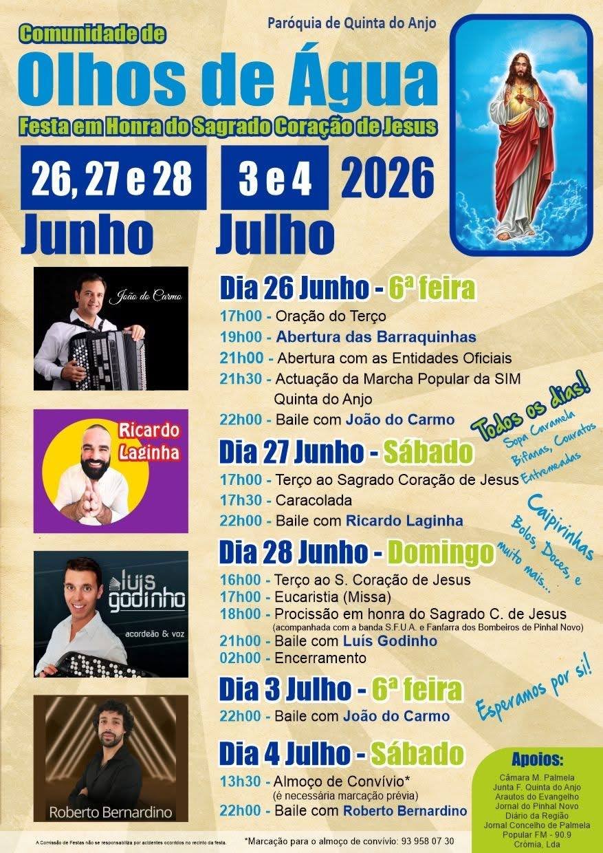 Cartaz Festa em honra do Sagrado Coração de Jesus 2026 - Olhos de Água