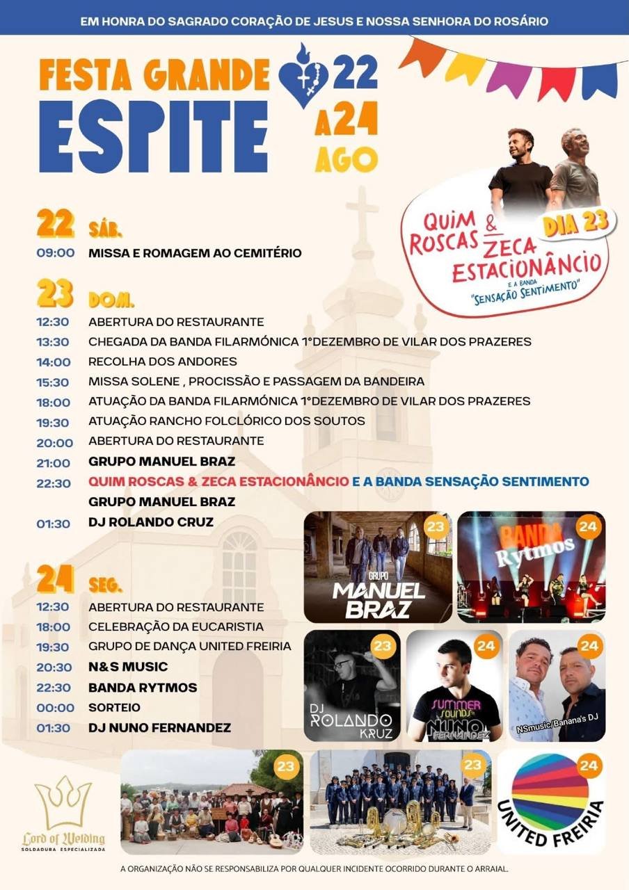 Cartaz Festa em honra do Sagrado Coração de Jesus e Nossa Senhora do Rosário 2026 - Espite